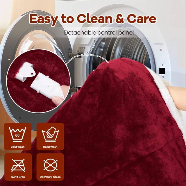 Alt view image 7 of 7 - Heated Wearable Blanket with Foot Pocket & Sleeves Electric Snuggle | Heating Throw, 6 Levels & 4H Auto Shut Off, Machine Washable (Long, Wine)