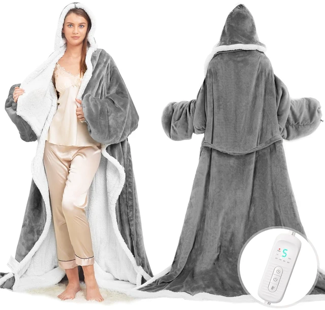 Main image of Wearable Heated Blanket with Foot Pocket, Electric Wearable Throw Blanket with Sleeves, Hood, Portable Heated Blanket with 8 Heat Settings, 1-10 Hours Auto Shut-off, Gift for Family, Friends, 50*70"