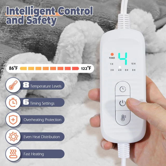 Alt view image 4 of 7 - Wearable Heated Blanket with Foot Pocket, Electric Wearable Throw Blanket with Sleeves, Hood, Portable Heated Blanket with 8 Heat Settings, 1-10 Hours Auto Shut-off, Gift for Family, Friends, 50*70"