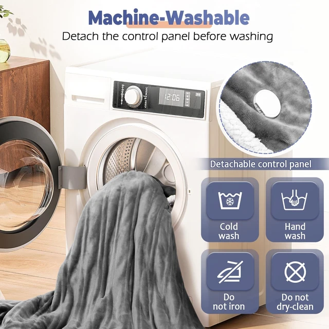 Alt view image 7 of 7 - Wearable Heated Blanket with Foot Pocket, Electric Wearable Throw Blanket with Sleeves, Hood, Portable Heated Blanket with 8 Heat Settings, 1-10 Hours Auto Shut-off, Gift for Family, Friends, 50*70"