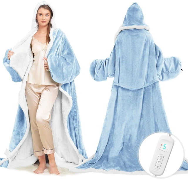 Main image of Wearable Heated Blanket with Foot Pocket, Electric Wearable Throw Blanket with Sleeves, Hood, Portable Heated Blanket with 8 Heat Settings, 1-10 Hours Auto Shut-off, Gift for Family, Friends, 50*70"