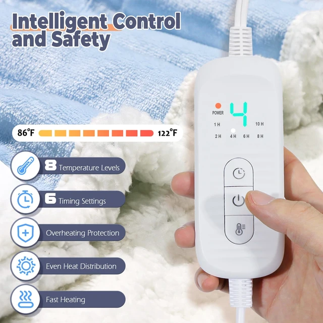 Alt view image 4 of 7 - Wearable Heated Blanket with Foot Pocket, Electric Wearable Throw Blanket with Sleeves, Hood, Portable Heated Blanket with 8 Heat Settings, 1-10 Hours Auto Shut-off, Gift for Family, Friends, 50*70"