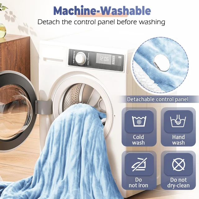Alt view image 7 of 7 - Wearable Heated Blanket with Foot Pocket, Electric Wearable Throw Blanket with Sleeves, Hood, Portable Heated Blanket with 8 Heat Settings, 1-10 Hours Auto Shut-off, Gift for Family, Friends, 50*70"