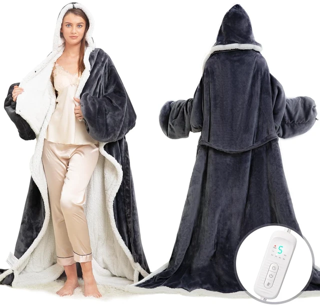 Main image of Wearable Heated Blanket with Foot Pocket, Electric Wearable Throw Blanket with Sleeves, Hood, Portable Heated Blanket with 8 Heat Settings, 1-10 Hours Auto Shut-off, Gift for Family, Friends, 50*70"