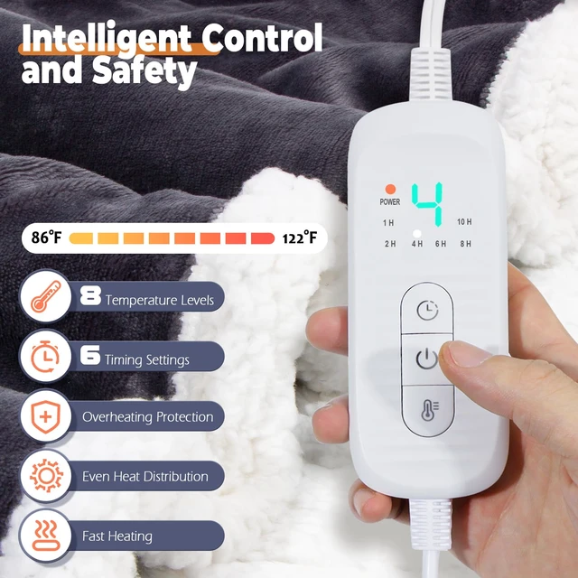 Alt view image 4 of 7 - Wearable Heated Blanket with Foot Pocket, Electric Wearable Throw Blanket with Sleeves, Hood, Portable Heated Blanket with 8 Heat Settings, 1-10 Hours Auto Shut-off, Gift for Family, Friends, 50*70"