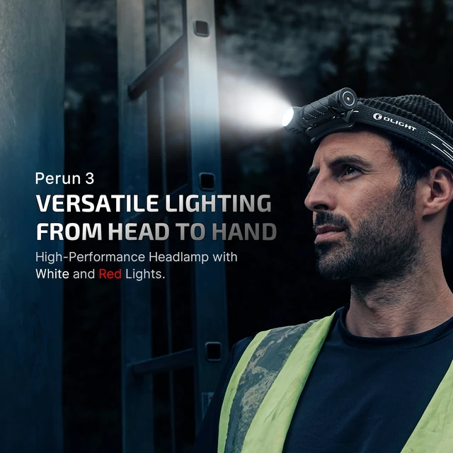 Alt view image 2 of 7 - Perun 3 Headlamp Rechargeable, Red Light, Waterproof, Orange | 3000 Lumens, 160M Beam Distance, 2-in-1 Head lamp Flashlight, IP68, Magnetic Tailcap, Long Runtime for Camping, Hiking, Work