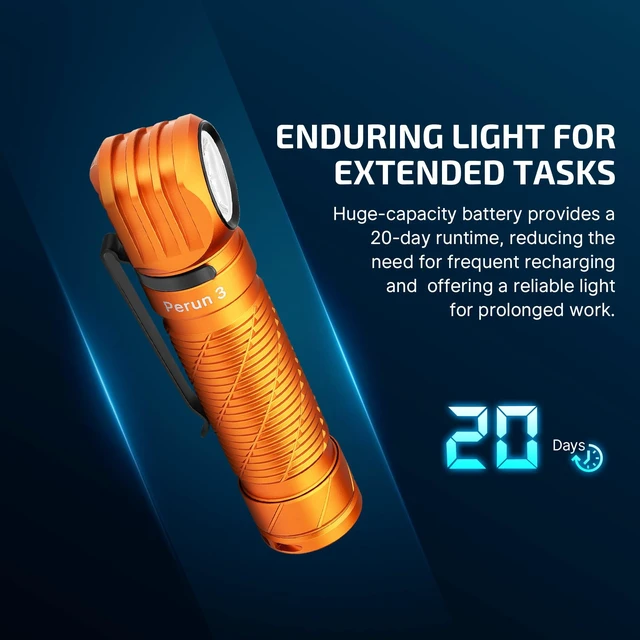 Alt view image 4 of 7 - Perun 3 Headlamp Rechargeable, Red Light, Waterproof, Orange | 3000 Lumens, 160M Beam Distance, 2-in-1 Head lamp Flashlight, IP68, Magnetic Tailcap, Long Runtime for Camping, Hiking, Work