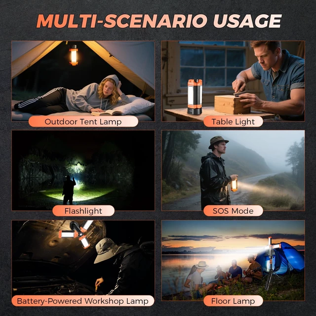Alt view image 5 of 7 - Camping Light with Stand, 6.1FT Rechargeable LED Work Light | 20000mAh, 800-3200LM, Detachable Tripod & 3300-6500K Dimmable Light for Camping, Outdoor Work & Emergency