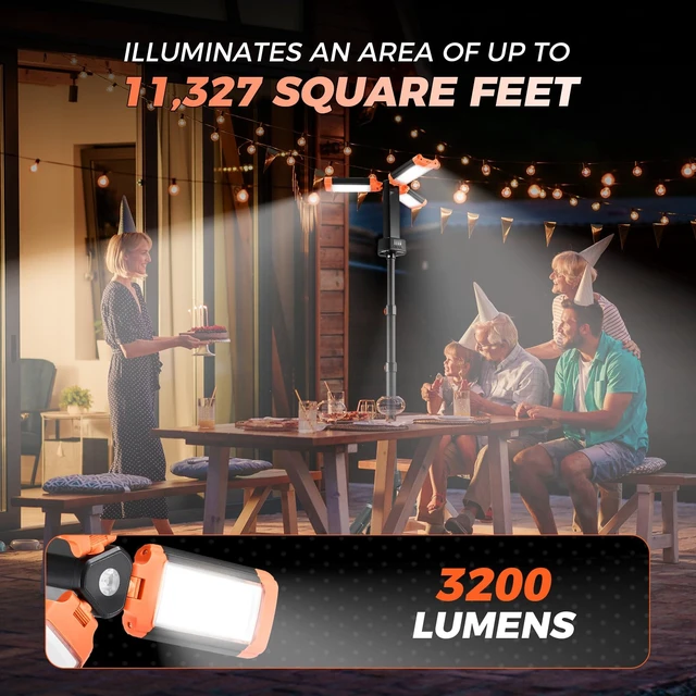 Alt view image 4 of 7 - Camping Light with Stand, 6.1FT Rechargeable LED Work Light | 20000mAh, 800-3200LM, Detachable Tripod & 3300-6500K Dimmable Light for Camping, Outdoor Work & Emergency