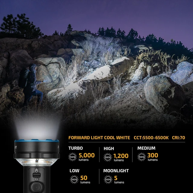 Alt view image 3 of 7 - Prowess Rechargeable Flashlights, Bright Light with Holster Black | 5000 Super High Lumens, Efficiency USB C Charging, Bidirectional Lighting, for Home, Emergency, Outdoor, Camping, Searching