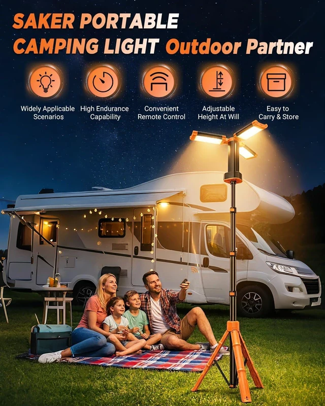 Alt view image 2 of 7 - Portable Camping Light with Stand Work Light 12000mAh with Remote | 3200 Lumen,with Bag, Adjustable Height 73.2",Rechargeable,4 Lighting Modes