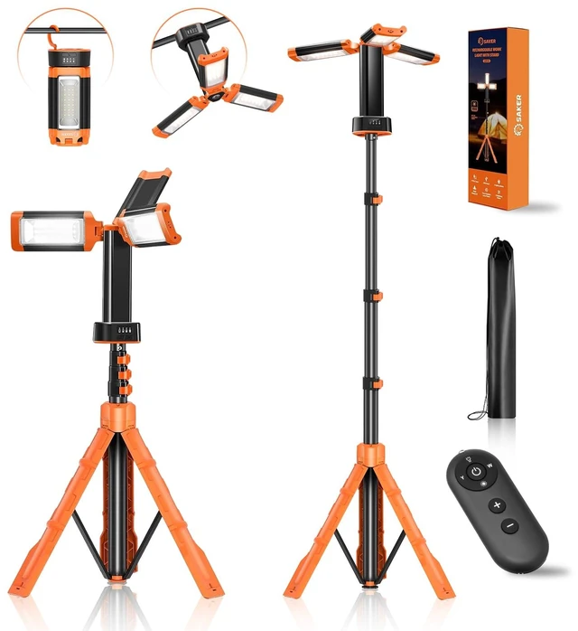 Main image of Portable Camping Light with Stand Work Light 12000mAh with Remote | 3200 Lumen,with Bag, Adjustable Height 73.2",Rechargeable,4 Lighting Modes