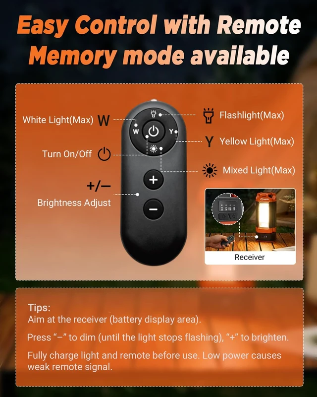 Alt view image 3 of 7 - Portable Camping Light with Stand Work Light 12000mAh with Remote | 3200 Lumen,with Bag, Adjustable Height 73.2",Rechargeable,4 Lighting Modes
