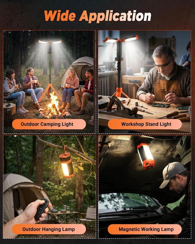 Alt view image 4 of 7 - Portable Camping Light with Stand Work Light 12000mAh with Remote | 3200 Lumen,with Bag, Adjustable Height 73.2",Rechargeable,4 Lighting Modes