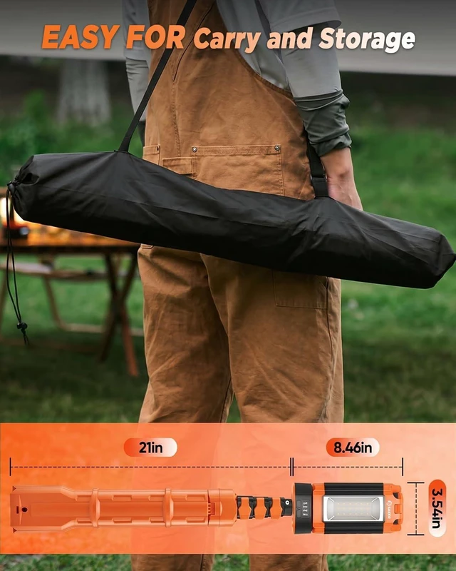 Alt view image 6 of 7 - Portable Camping Light with Stand Work Light 12000mAh with Remote | 3200 Lumen,with Bag, Adjustable Height 73.2",Rechargeable,4 Lighting Modes