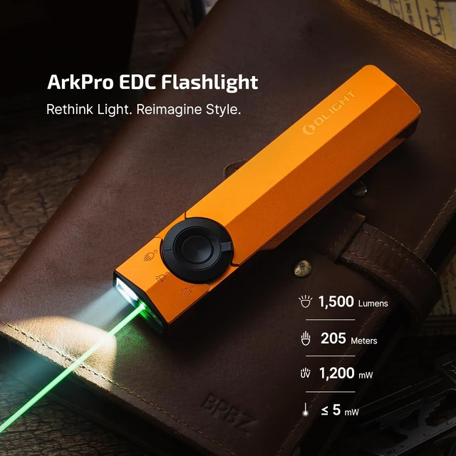 Alt view image 2 of 7 - ArkPro EDC Flat Flashlight Rechargeable, Pocket Light, Orange CW | Green Beam, White LED, UV Flashlight, 1500 Lumens Flash Light, USB-C Magnetic, Camping Lights, Emergency Work Outdoor Home