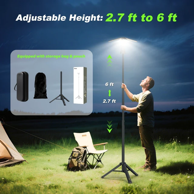 Alt view image 3 of 7 - Camping Lights with Remote & Stand 6 Ft, 14000 mAh Rechargeable Camping Lantern Tent Light, 6000 Lumen Work Light, Portable Outdoor Light for Hiking, Camping, Emergency, Power Outages