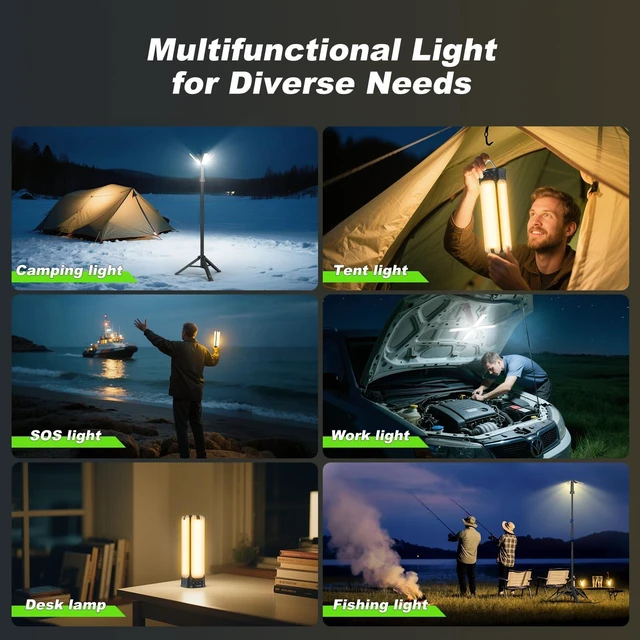 Alt view image 5 of 7 - Camping Lights with Remote & Stand 6 Ft, 14000 mAh Rechargeable Camping Lantern Tent Light, 6000 Lumen Work Light, Portable Outdoor Light for Hiking, Camping, Emergency, Power Outages