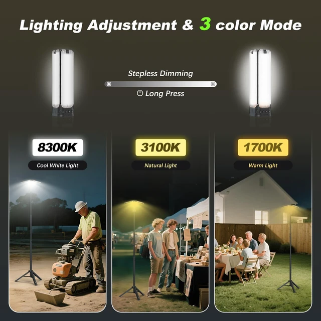 Alt view image 6 of 7 - Camping Lights with Remote & Stand 6 Ft, 14000 mAh Rechargeable Camping Lantern Tent Light, 6000 Lumen Work Light, Portable Outdoor Light for Hiking, Camping, Emergency, Power Outages