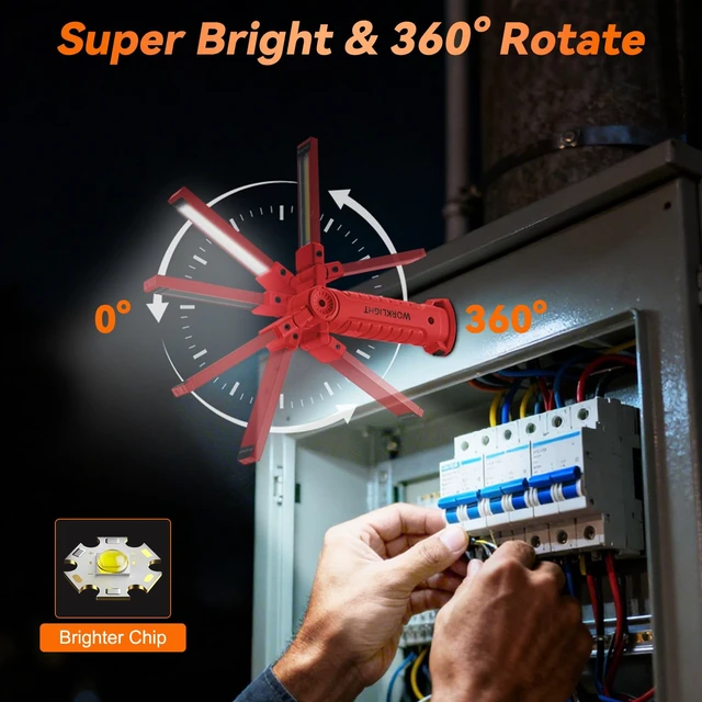 Alt view image 2 of 7 - 12Pack Magnetic Rechargeable LED Work Light/Flashlight for Mechanic | 360° Rotation, Super Bright, 5 Modes, Compact, Tail Hook, for Car Repairing, Garage, Emergency, Workshop, Gifts for Father