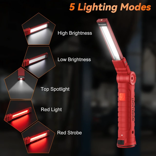 Alt view image 4 of 7 - 12Pack Magnetic Rechargeable LED Work Light/Flashlight for Mechanic | 360° Rotation, Super Bright, 5 Modes, Compact, Tail Hook, for Car Repairing, Garage, Emergency, Workshop, Gifts for Father