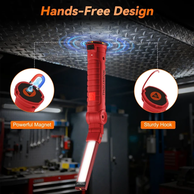 Alt view image 5 of 7 - 12Pack Magnetic Rechargeable LED Work Light/Flashlight for Mechanic | 360° Rotation, Super Bright, 5 Modes, Compact, Tail Hook, for Car Repairing, Garage, Emergency, Workshop, Gifts for Father