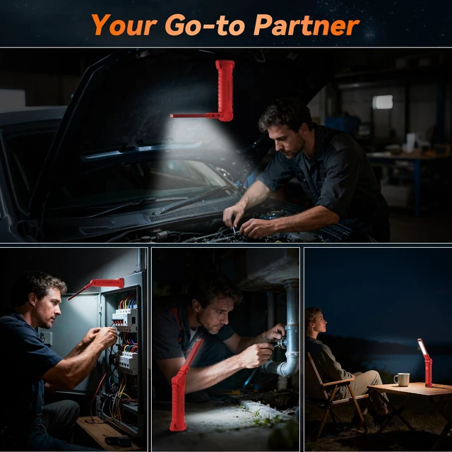 Alt view image 6 of 7 - 12Pack Magnetic Rechargeable LED Work Light/Flashlight for Mechanic | 360° Rotation, Super Bright, 5 Modes, Compact, Tail Hook, for Car Repairing, Garage, Emergency, Workshop, Gifts for Father