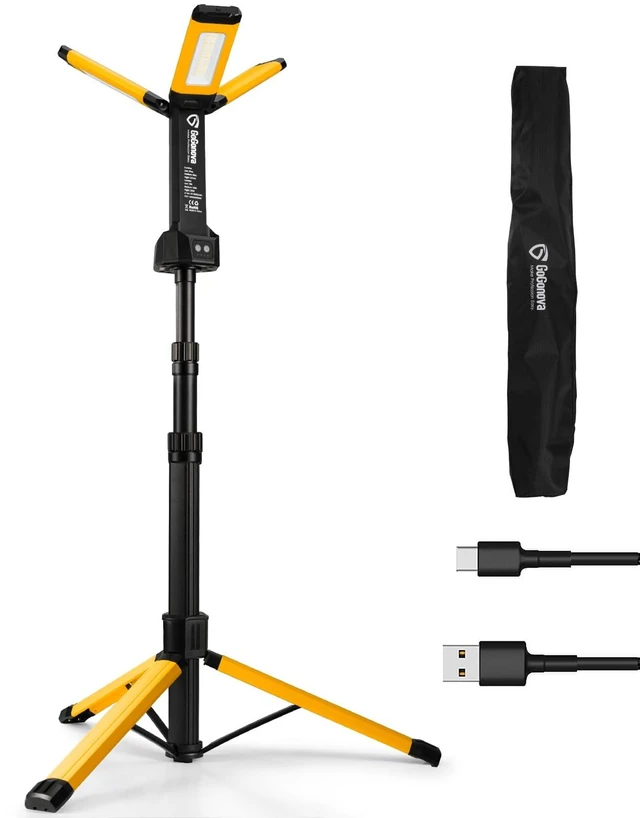 Main image of Rechargeable Work Light with Stand, Cordless Work Light with Triple LED Lamps, 8AH Battery, 700/1200/2200 Lumen, 4000/6500K Dimmable Camping Light with Detachable TripodYellow