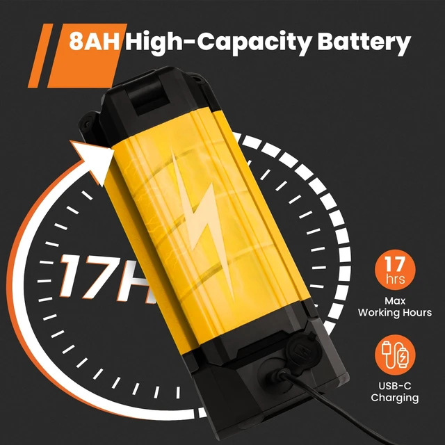 Alt view image 4 of 7 - Rechargeable Work Light with Stand, Cordless Work Light with Triple LED Lamps, 8AH Battery, 700/1200/2200 Lumen, 4000/6500K Dimmable Camping Light with Detachable TripodYellow