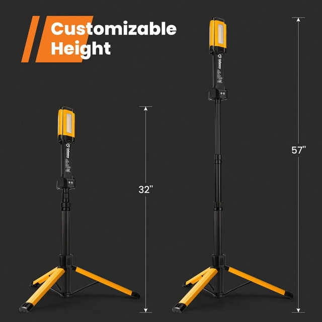 Alt view image 7 of 7 - Rechargeable Work Light with Stand, Cordless Work Light with Triple LED Lamps, 8AH Battery, 700/1200/2200 Lumen, 4000/6500K Dimmable Camping Light with Detachable TripodYellow