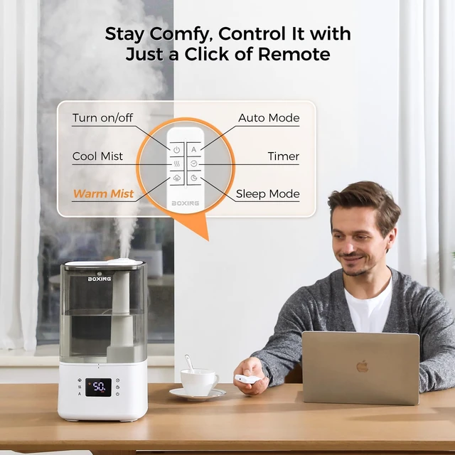 Alt view image 5 of 7 - 6L Warm&Cool Mist Humidifier, Humidistat, Auto Mode, Remote,Timer | 60H runtime, quiet sleep mode, top-fill design,easy-clean tank, timerUltrasonic Humidifier for Bedroom,Plants,Nursery