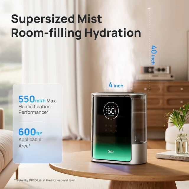 Alt view image 3 of 7 - 8L Smart Humidifier Large Room, 80H Runtime, Warm & Cool Mist, HM717S | Up to 600ft², Precise Humidity Control, 1500+RGB Light, 28dB, Humidifiers for Bedroom, Plants, Baby, Supports APP/Voice/Alexa