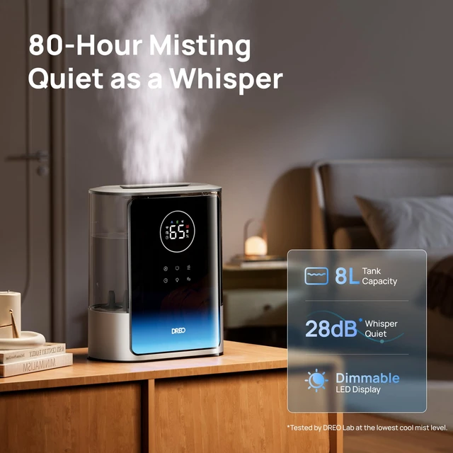 Alt view image 4 of 7 - 8L Smart Humidifier Large Room, 80H Runtime, Warm & Cool Mist, HM717S | Up to 600ft², Precise Humidity Control, 1500+RGB Light, 28dB, Humidifiers for Bedroom, Plants, Baby, Supports APP/Voice/Alexa
