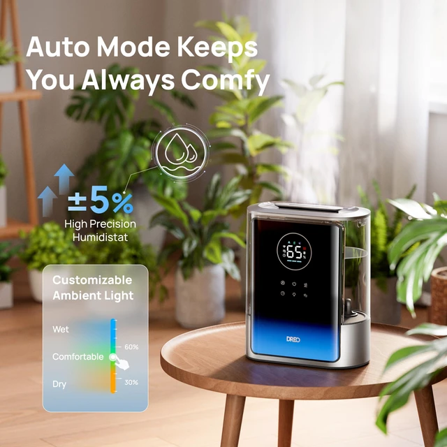 Alt view image 5 of 7 - 8L Smart Humidifier Large Room, 80H Runtime, Warm & Cool Mist, HM717S | Up to 600ft², Precise Humidity Control, 1500+RGB Light, 28dB, Humidifiers for Bedroom, Plants, Baby, Supports APP/Voice/Alexa