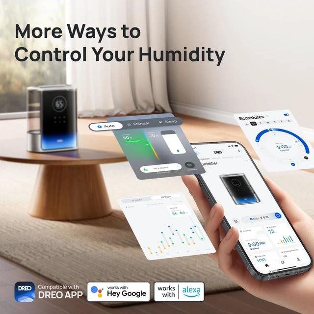 Alt view image 6 of 7 - 8L Smart Humidifier Large Room, 80H Runtime, Warm & Cool Mist, HM717S | Up to 600ft², Precise Humidity Control, 1500+RGB Light, 28dB, Humidifiers for Bedroom, Plants, Baby, Supports APP/Voice/Alexa
