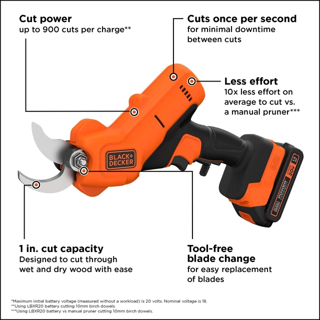 Alt view image 3 of 7 - 20V MAX* Cordless Pruner Electric Pruning Shears, Battery and Charger Included, 900 Cuts Per Charge, Electric Pruner, Tool Free Blade Change (BCPR320C1)