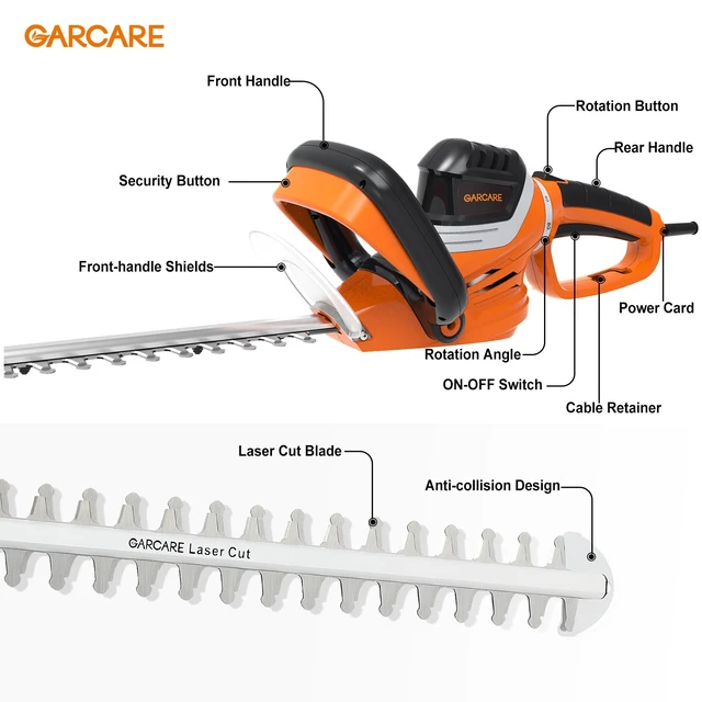 Alt view image 2 of 7 - Corded Electric Hedge Trimmer 4.8A Hedge Shears 610mm Laser Blade | Electric Tree Trimmers, Branch Cutter, 18mm Cutting Capacity, Rotary Handle, Blade Cover Included, For Bushes & Shrubs