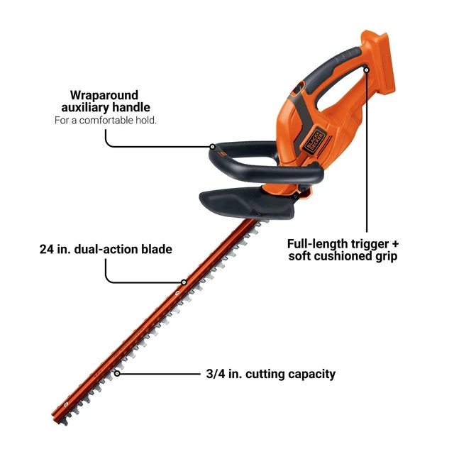 Alt view image 2 of 7 - 40V MAX* 24 in. cordless hedge trimmer with POWERDRIVE, Tool Only (LHT2436B)