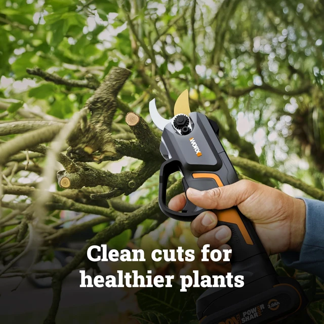 Alt view image 2 of 7 - Cordless Pruning Shear, 20V Powered Lopper, WG330 | Titanium coated blade; long-life brushless motor; 1-inch cutting range; 2.0A battery & charger for yard work