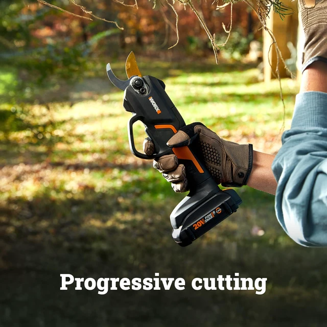 Alt view image 4 of 7 - Cordless Pruning Shear, 20V Powered Lopper, WG330 | Titanium coated blade; long-life brushless motor; 1-inch cutting range; 2.0A battery & charger for yard work