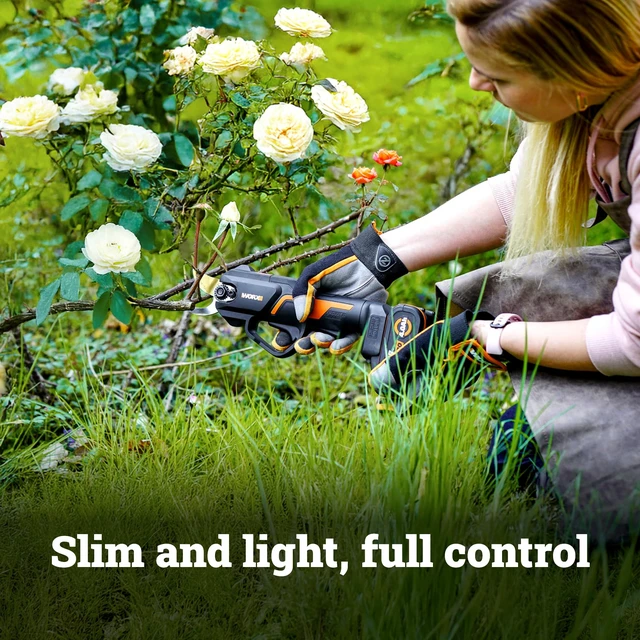 Alt view image 3 of 7 - Cordless Pruning Shear, 20V Powered Lopper, WG330 | Titanium coated blade; long-life brushless motor; 1-inch cutting range; 2.0A battery & charger for yard work