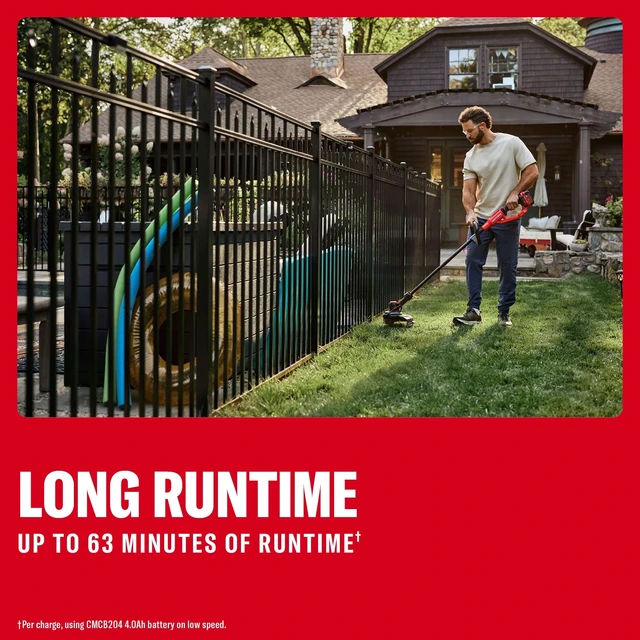 Alt view image 3 of 7 - V20 String Trimmer and Lawn Edger Kit with 4Ah Battery and Charger, 13 in. Cordless Weed Wacker with Up to 63 Minutes Runtime, Lightweight (CMCST901M1)
