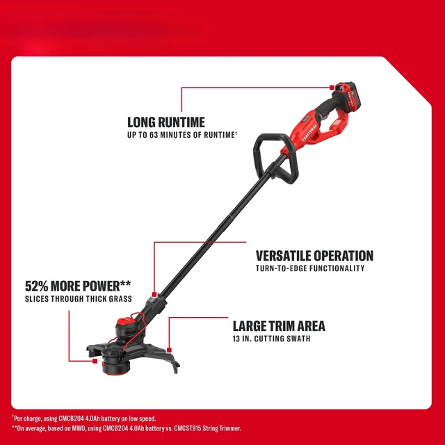 Alt view image 7 of 7 - V20 String Trimmer and Lawn Edger Kit with 4Ah Battery and Charger, 13 in. Cordless Weed Wacker with Up to 63 Minutes Runtime, Lightweight (CMCST901M1)