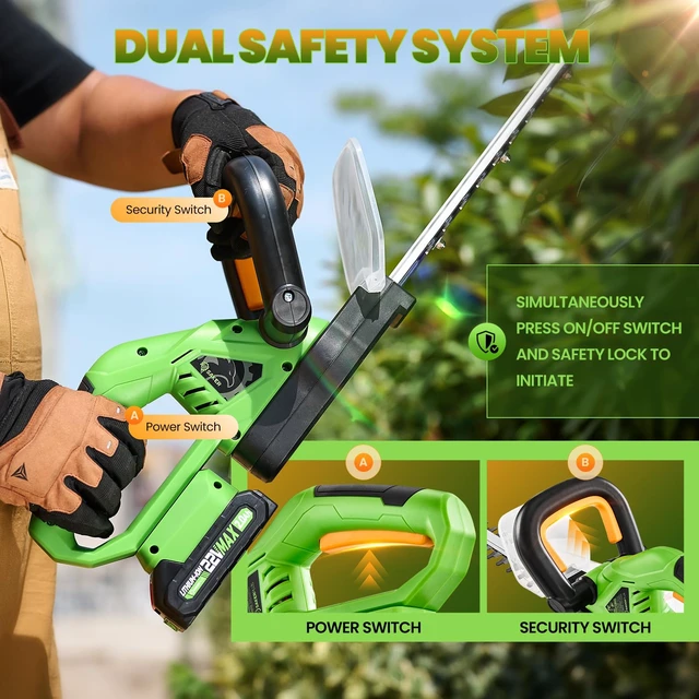 Alt view image 3 of 6 - Cordless Hedge Trimmer, 20 22V Electric Bush Trimmer Handheld Shrub Trimmer, Lightweight Hedge Clippers with Dual-Action Blades, 9/16" Cutting Capacity, 1 Battery and Charger Included
