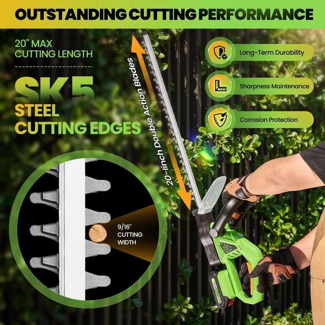 Alt view image 2 of 6 - Cordless Hedge Trimmer, 20 22V Electric Bush Trimmer Handheld Shrub Trimmer, Lightweight Hedge Clippers with Dual-Action Blades, 9/16" Cutting Capacity, 1 Battery and Charger Included
