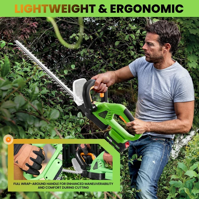 Alt view image 6 of 6 - Cordless Hedge Trimmer, 20 22V Electric Bush Trimmer Handheld Shrub Trimmer, Lightweight Hedge Clippers with Dual-Action Blades, 9/16" Cutting Capacity, 1 Battery and Charger Included