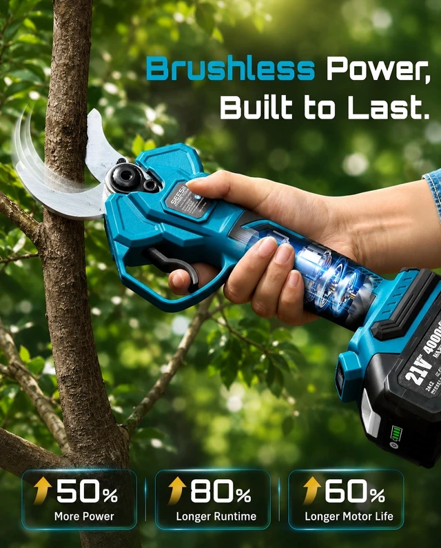Alt view image 4 of 7 - Electric Pruning Shears, 1.6" Cut Cordless Pruner, 2x4.0Ah Batteries | Brushless Motor, SK5 Blade, LCD Display, 4 Modes, 2500+ Cuts, Auto Sleep, Lightweight Branch Cutter for Garden Tree Trimming