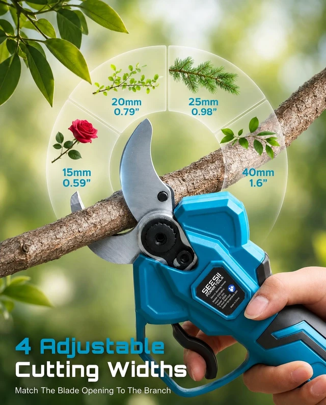 Alt view image 5 of 7 - Electric Pruning Shears, 1.6" Cut Cordless Pruner, 2x4.0Ah Batteries | Brushless Motor, SK5 Blade, LCD Display, 4 Modes, 2500+ Cuts, Auto Sleep, Lightweight Branch Cutter for Garden Tree Trimming