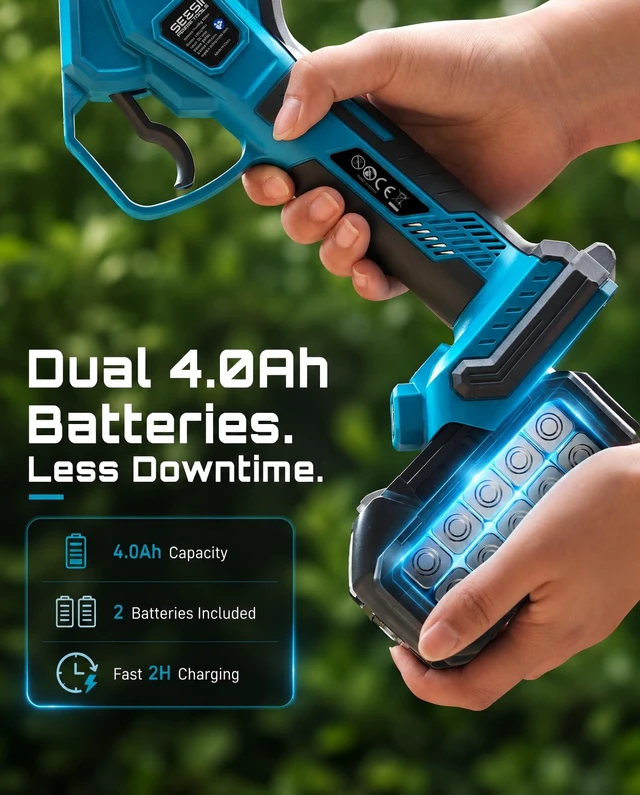 Alt view image 3 of 7 - Electric Pruning Shears, 1.6" Cut Cordless Pruner, 2x4.0Ah Batteries | Brushless Motor, SK5 Blade, LCD Display, 4 Modes, 2500+ Cuts, Auto Sleep, Lightweight Branch Cutter for Garden Tree Trimming
