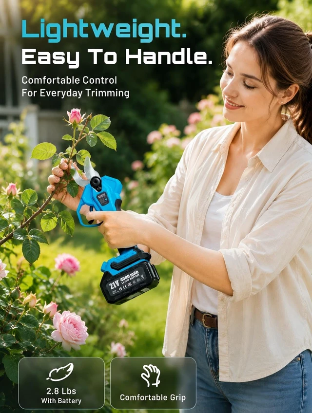 Alt view image 7 of 7 - Electric Pruning Shears, 1.6" Cut Cordless Pruner, 2x4.0Ah Batteries | Brushless Motor, SK5 Blade, LCD Display, 4 Modes, 2500+ Cuts, Auto Sleep, Lightweight Branch Cutter for Garden Tree Trimming